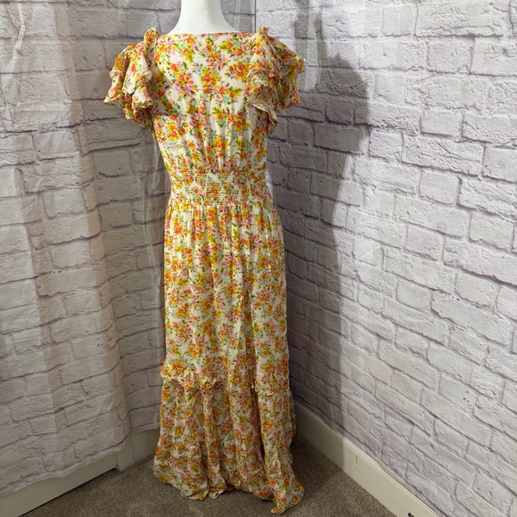 Shoshanna Lucinda floral maxi dress in Optic Lemon Gold. - Picture 5 of 16